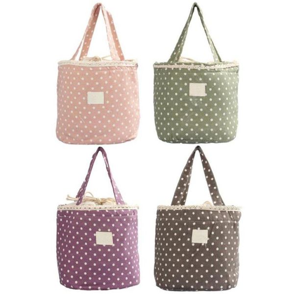 

vogvigo polka dot thermal insulated lunch box tote portable lunch bag for cooler case school storage picnic bags bag, Blue;pink