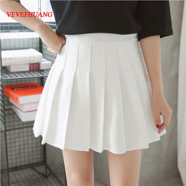 

new spring high waist ball pleated skirts harajuku denim skirts solid a-line sailor skirt plus size japanese school uniform, Black;gray