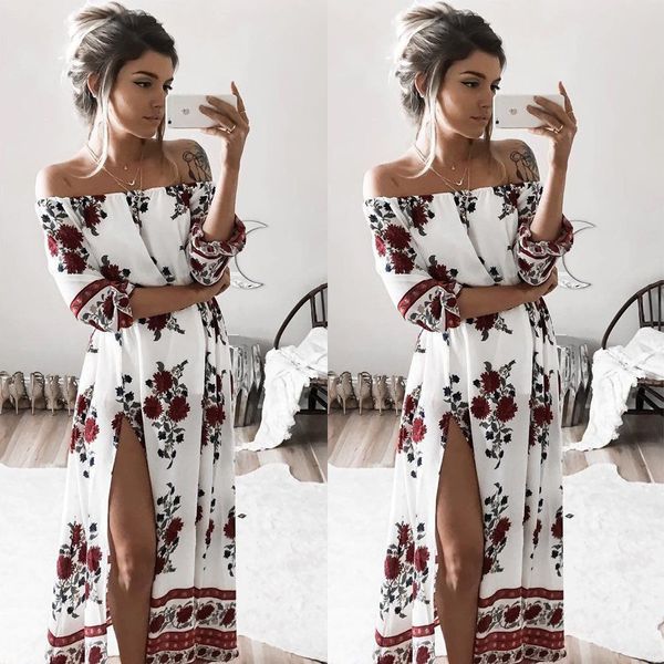 

women ladies clothing dress chiffon floral long sleeve party flower casual long maxi dresses women summer sundress, Black;gray