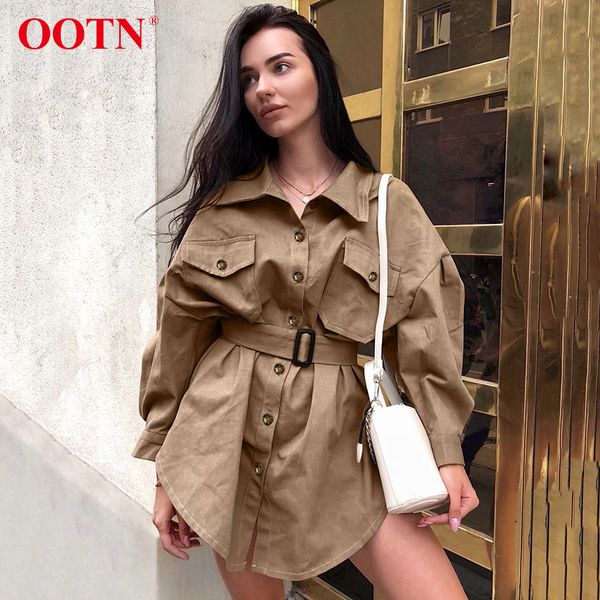 

ootn long batwing sleeve mini dress women office lady shirt dresses sashes vintage tunic dress khaki 2019 new outerwear casual, Black;gray