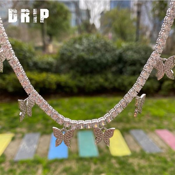

drip white gold pink copper 5mm tennis chain small butterfly chain necklace fashion iced out hip hop women jewelry 2020, Silver