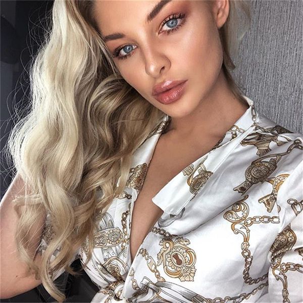 

women's blouses & shirts print cropped blouse shirt women v neck lace up summer fashion elegant streetwear ladies party club, White