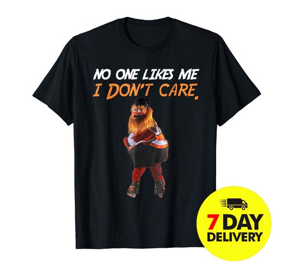 

no one likes me i don't care philly mascot gritty black cotton shirt cartoon t shirt men new fashion tshirt ing, White;black