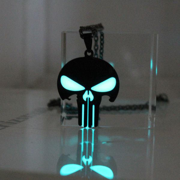 

punisher necklace skeleton skull glowing necklace punk pendant necklaces glow in the dark amulet gift, Silver