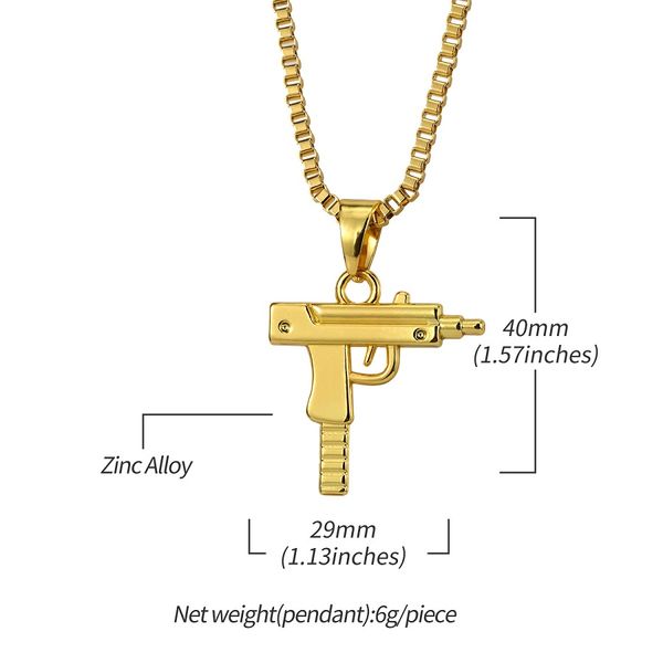 

new fashion mens jewelry charm pistol pendant necklace design stainless steel gold silver color chain punk hip hop jewelry for men