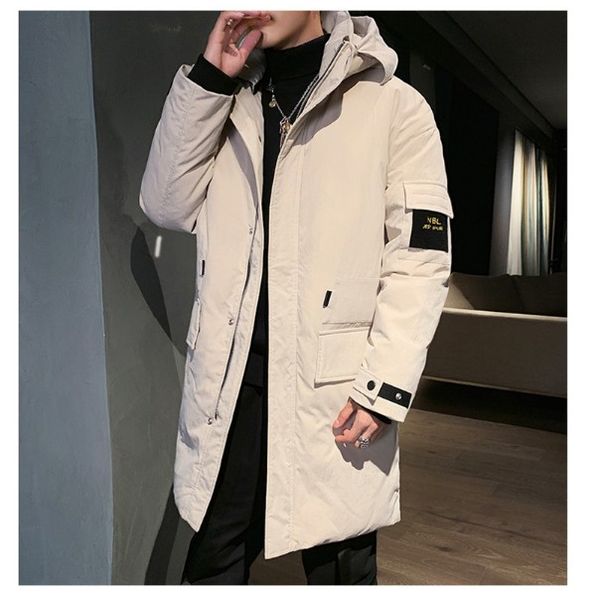 

winter down jacket men's long hooded coat punk casual thick loose jacket youth men's down jacket, Black