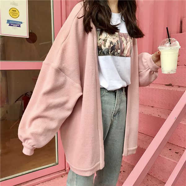 

autumn and winter. all-match tide loose ulzzang harajuku wind bf long paragraph sweater cardigan coat thick female, White