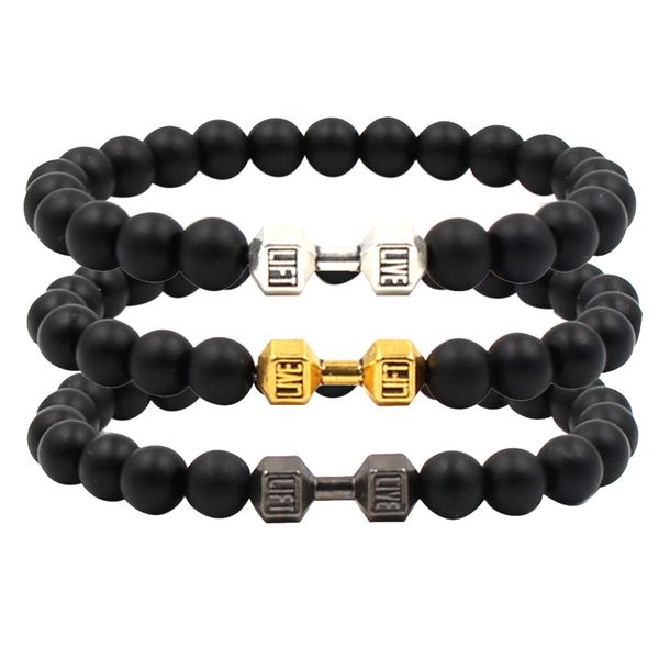

new fashion natural stone dumbbell bracelet men jewelry and women gift fine jewe 0718, Black