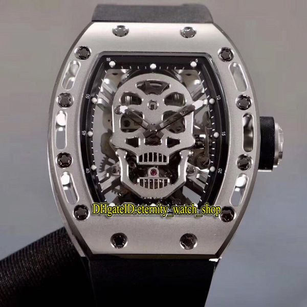 

version rm 052 true tourbillon automatic mechanical skeleton skull dial steel case sapphire rm052 mens watch rubber designer watches, Slivery;brown