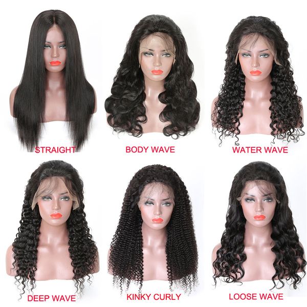 

360 полные парики шнурка человеческих волос straight объемная волна завитые сыпучие волна человеческих волос парики для чернокожих женщин ку, Black;brown