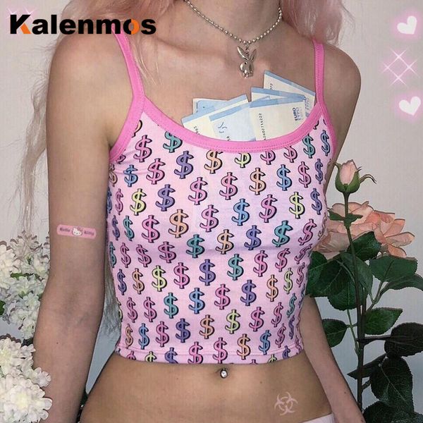 

kalenmos harajuku лео streetwear camis crop tops женин екђалнй знак доллаѬа пеаи Ѭозовй оп, White