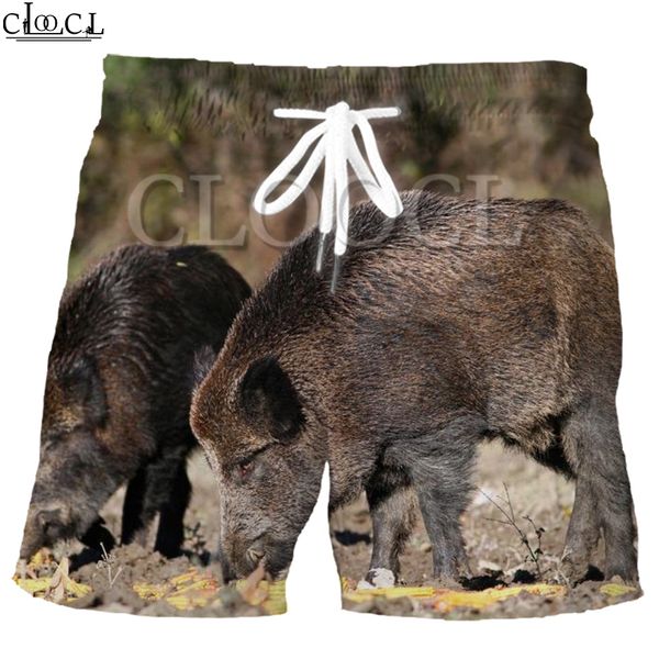 

cloocl new fashion wild animal wild boar men shorts 3d print large size elastic summer harajuku leisure beach pants, White;black