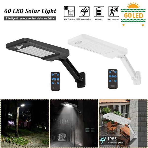 60 LED-Solarleuchte mit PIR-Bewegungssensor, IP65, für den Außenbereich, Garten, Wand, dimmbare Lampe, Solarlampe, Fernbedienung, Bedienungsanleitung