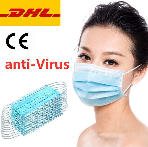 

in stock]dhl 3 layer disposable face mask ear-loop dust mouth masks cover 3-ply non-woven disposable dust mask