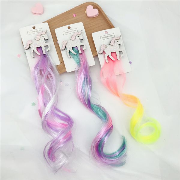 

lovely hair accessories unicorn hair clips for girls rainbow glitter wings bows princess kids long wig hairpins for, Slivery;white