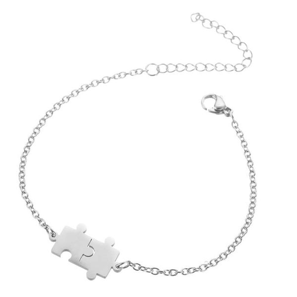 

women's adjustable jigsaw bracelet fashion small fresh stainless steel couples jigsaw, Black