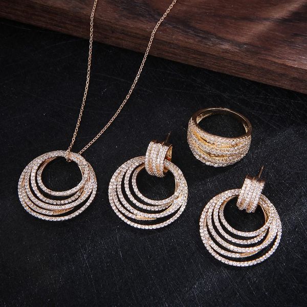 

new twist lines geometry cubic zirconengagement dubai naija bridal finger rings necklace earring jewelry set, Silver