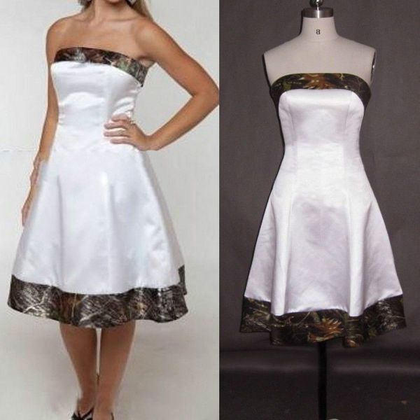 

country camo wedding dress realtree strapless knee length short simple bride dress plus size australia boho wedding gown, White