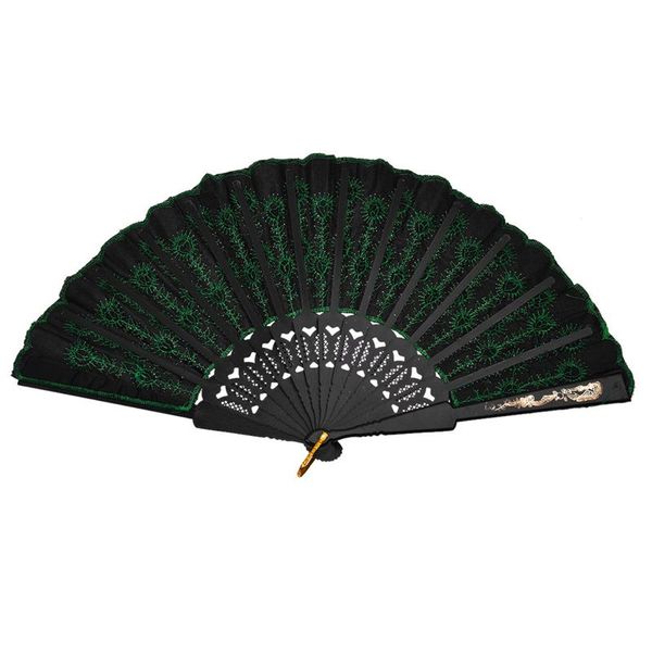 

beautiful lady's silk hand fan with green sequins other home decor