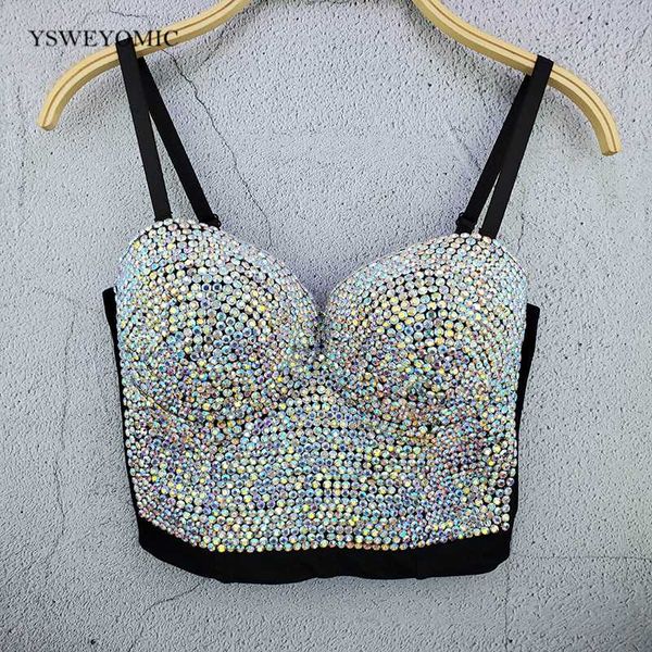

women's tanks & camis 2021 solid color outer wear women fashion sparkly diamond banquet party dance stage costume bustier crop, White