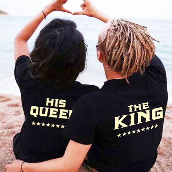 

women casual tshirt short sleeve o neck loose tee women the king his queen letter print lovers t shirt, White