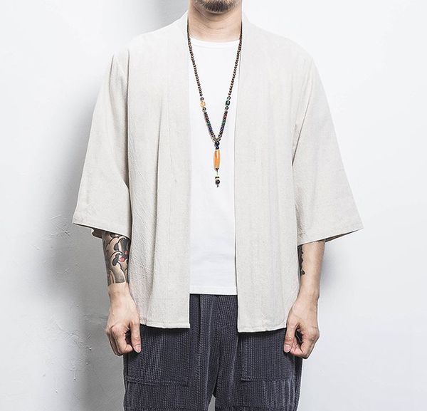 

2021 cotton linen shirt jackets coat size cardigan coat chinese streetwear shirt linen men kimono jackets plus men 5xl ihxeu, Black