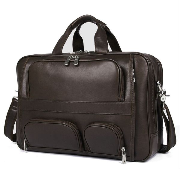 

nesitu vintage big large coffee black chocolate genuine leather men briefcase office messenger bags 17'' lapportfolio #m7289