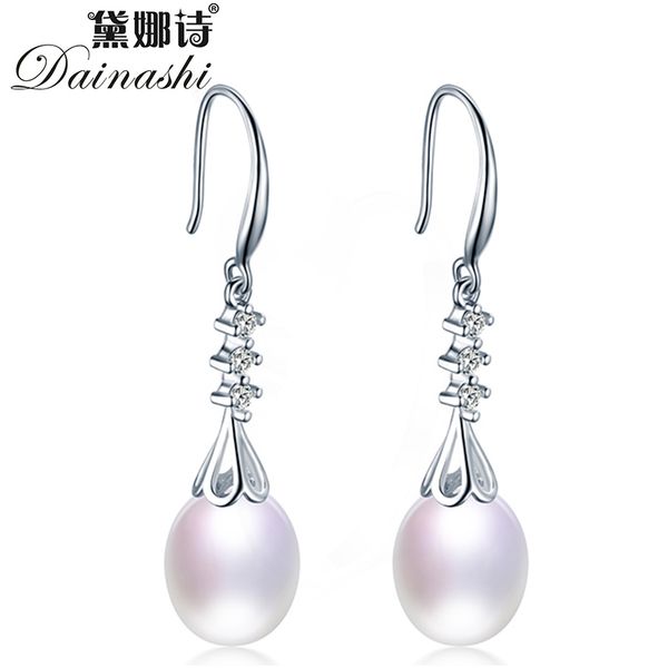 

dainashi 100% genuine natural freshwater pearl drop earrings fashion 925 sterling silver zircon hook earrings for women, Golden;silver