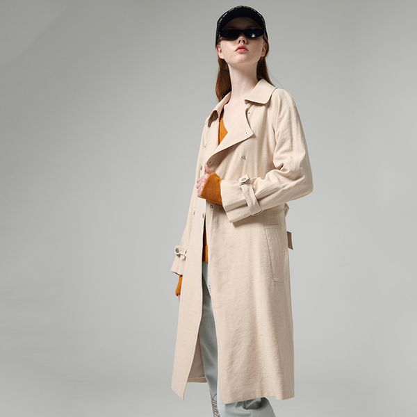 

toyouth british style women windbreaker fashion solid turn down collar female trench coats casual long trench, Tan;black
