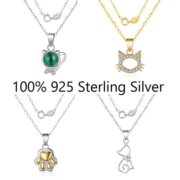 

fabulous 100% real 925 sterling silver pet cat carrot charm pendant necklace for women female cute cats jewelry necklace gift