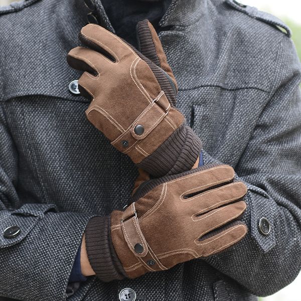 

increase suede leather glove winter cold and warm man cotton glove winter pigskin ride a bike autumn and windbreak, Blue;gray