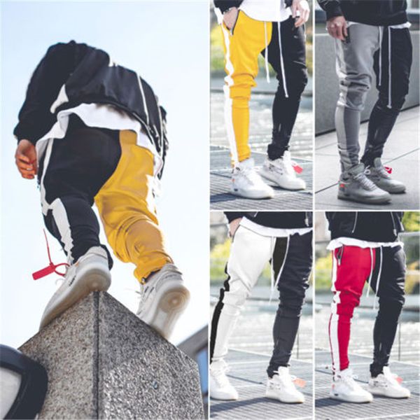 

Men's Vogue Patchwork Contrast Color Hip Pop Joggers Pants Male Slim Sportswear Streetwear Pencil Harem Pants Trousers Slacks