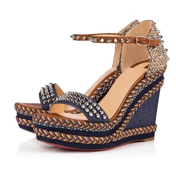 

r summer women red bottom madmonica wedge & sandals ladies luxury designer dress,party ankle strap gladiator sandals eu35-42, Black