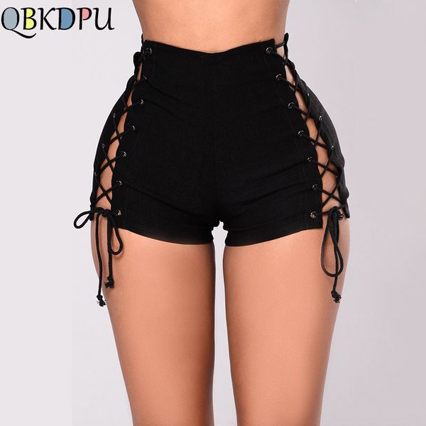 

women high waist side lace-up mini shorts bandage black denim shorts jeans 2019 female party club beach pants, Blue