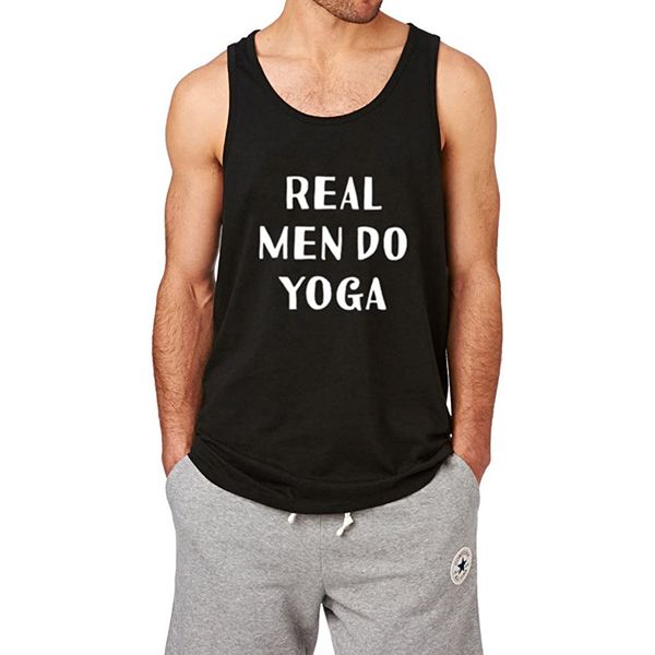 

men's summer cotton real men do yoga funny gym fitness workout tank, White;black