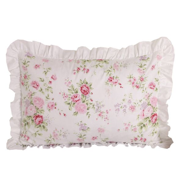 

cilected 100% cotton floral printing pillow case stripe ruffle pillow cover 2pcs envelope cover protector 48*74cm
