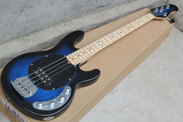 Заводская 4-струнная синяя электрическая бас-гитара с 21 ладами, кленовый гриф, хромированная фурнитура, индивидуальные предложения