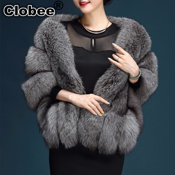 

coats winter gray faux fur coat women warm 2019 black synthetic fur cape coat white thick plush furry shawel 2019 v231