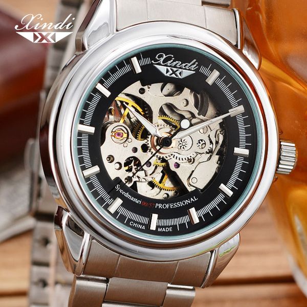 

xindi men's watch skeleton mechanical wristwatch automatic hollow waterproof man clocks stainless steel forsining male, Slivery;brown