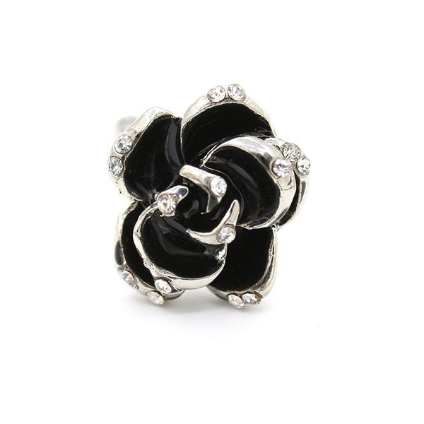 

fashion jewelry rings black rose flower opening rings index finger adjustable for woman girls party jewelry gifts, Slivery;golden