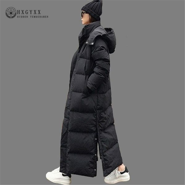 

x-long winter jacket women 2019 casual black split hem hooded parka female thick warm cotton coat slim plus size outwear okd652 y190926, Black;white