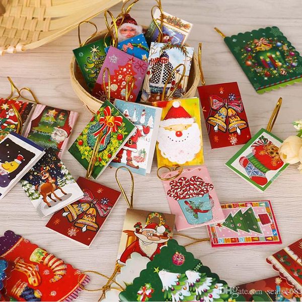 

10pcs/pack christmas santa claus mini greeting cards message card holiday blessing card christmas tree hanging ornaments decor hh9-2567