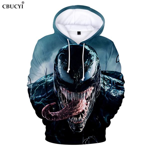 

3d печать веном 2018 толстовка с капюшоном мужская толстовка с капюшоном толстовка повседневный карман куртки мужчины и женщины хип-хоп hara, Black