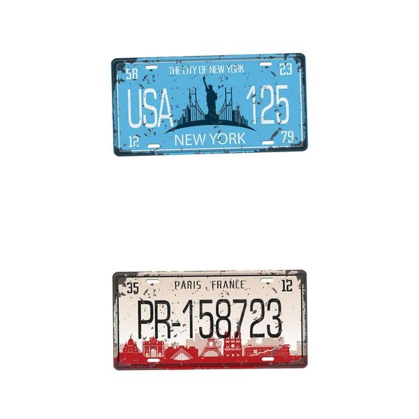 

2pc retro usa/pr tin sign plaque workshop pub tavern art decor 15x30cm