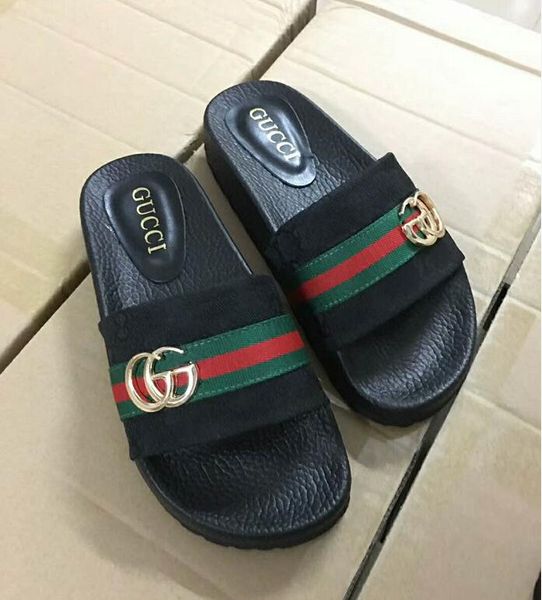 

2019 women slippers fashion summer high heel slippers beach flip flops slipper wedge platform beach shoes sandals, Black