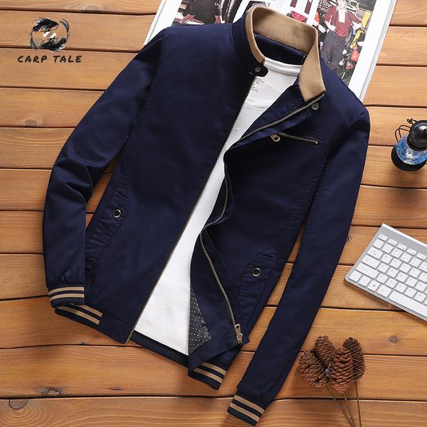 

autumn and winter men's jacket collar collar windbreaker men's blue baseball jacket casual thin section size m-4xl, Black;brown
