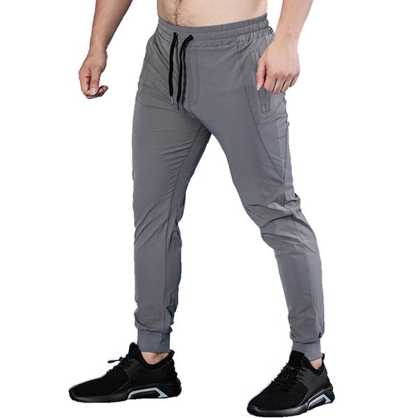 

running quick dry trackpants men solid color thin casual pants jogger sweatpants male gym fitness workout sportswear trousers, Black