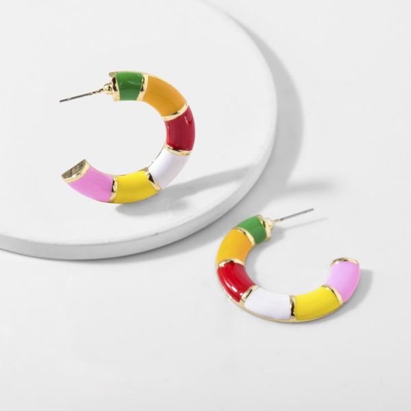 

new boho charms women multicolor enamel metal c-shaped small earring trendy geometric statement stud earring girls party jewelry, Golden;silver