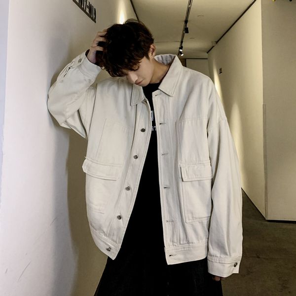 

autumn new jacket men fashion washed solid color casual tooling jacket man streetwear wild hip hop loose bomber m-2xl, Black;brown