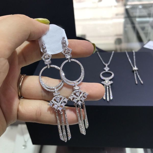 

umgodly luxury retro brand palace tassel earring zirconia stones women holiday fashion party jewelry, Silver